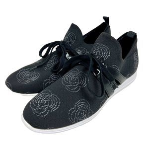 Knit Sneaker Floral Stretch by Isaac Mizrahi Live! Fly Black Size 9